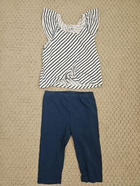 Splendid 2T White & Navy Striped Tie-Front Top with Matching Navy Leggings